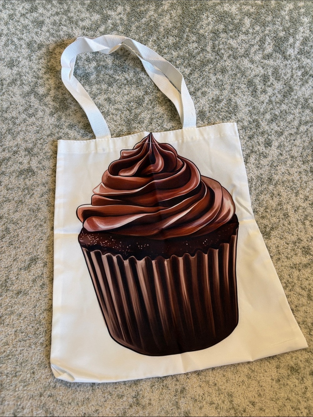 Chocolate Cupcake Chocolate Icing Poly Canvas Tote Bag NWT 13.50x16”